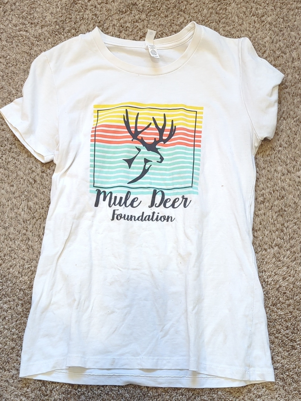 next White Mule Deer Foundation Graphic Tee with Mint Coral Yellow Stripes